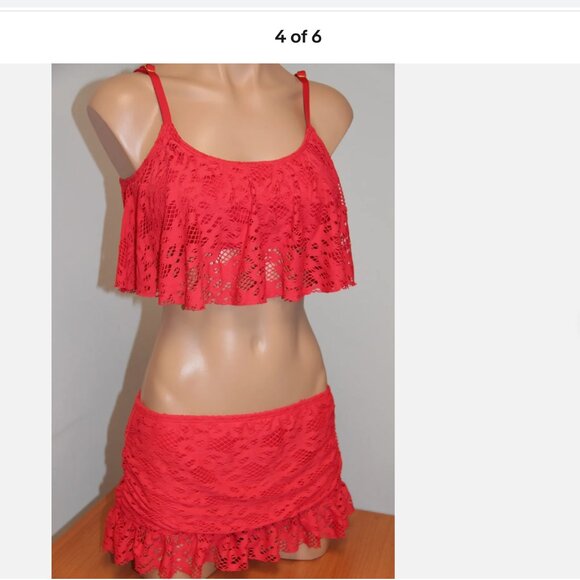 Kenneth Cole Reaction Other - Kenneth Cole Reaction Red Lace Flounce Bikini Set